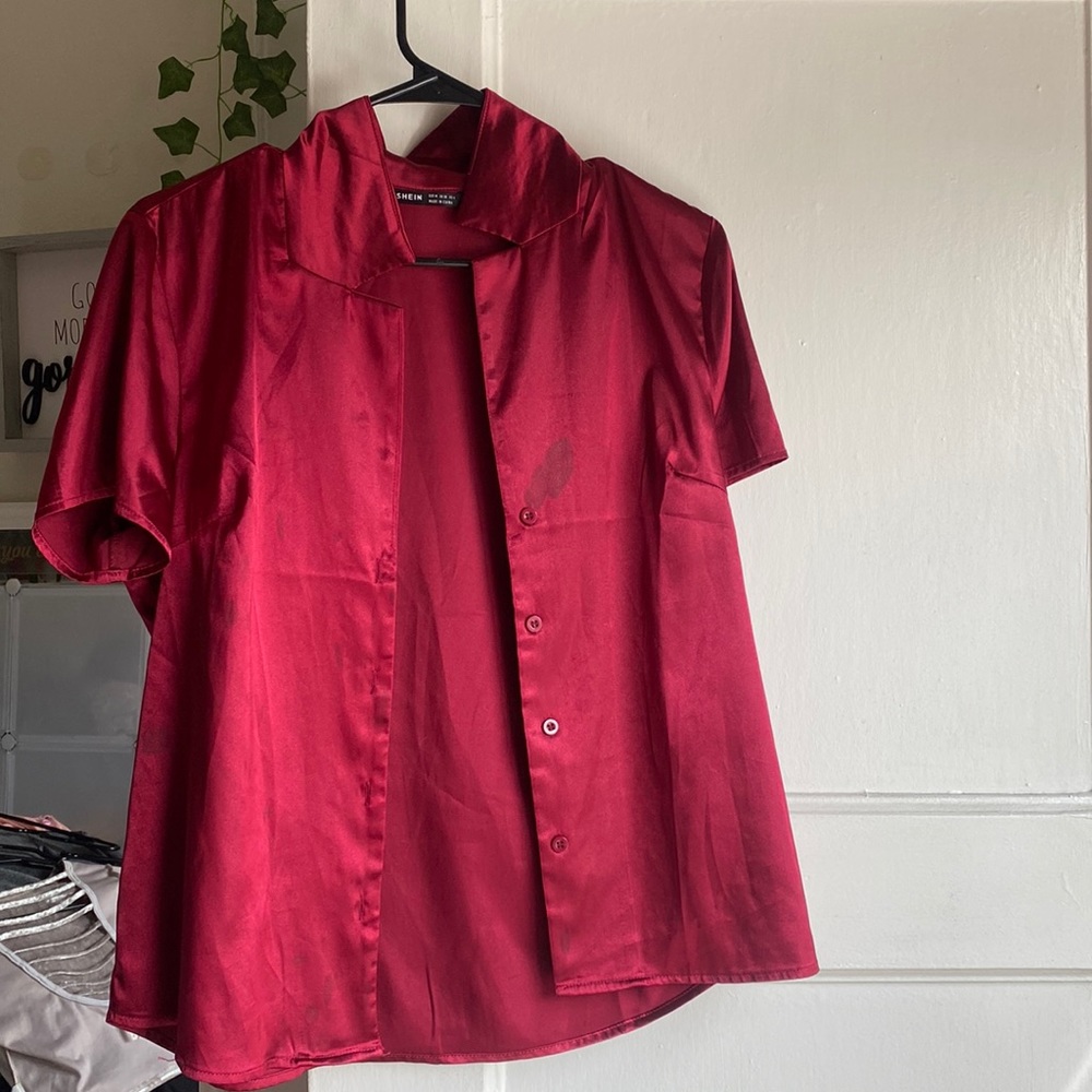 Red satin button up